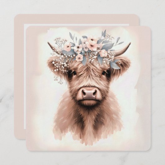 Boho-Hochlandkuh mit Bridal-Headpiece Einladung (Vorne/Hinten)