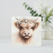 Boho-Hochlandkuh mit Bridal-Headpiece Einladung (Stehend Vorderseite)