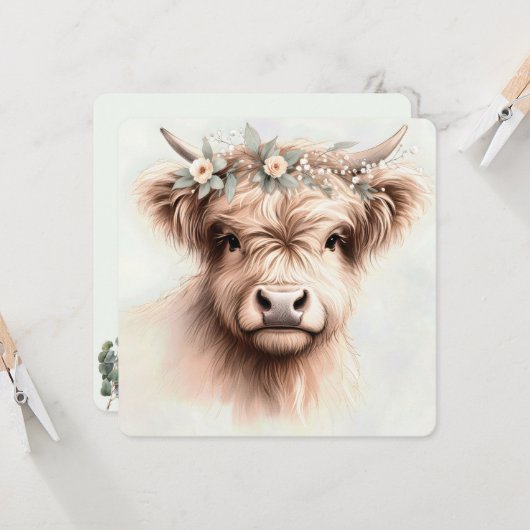 Boho-Hochlandkuh mit Bridal-Headpiece Einladung (Vorderseite/Rückseite Beispiel)