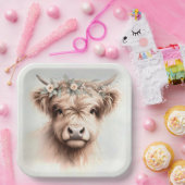 Boho-Hochlandkuh mit Bridal-Headpiece Pappteller (Party)