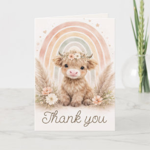 Boho-Hochlandkuh-Regenbogen-Baby-Shower-Karte Dankeskarte