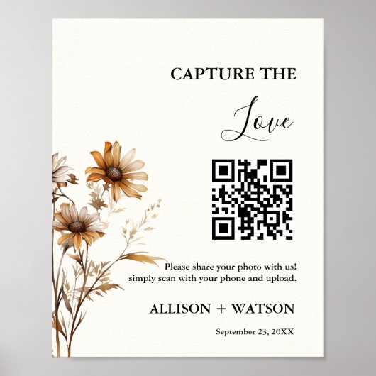 Boho Hochzeit Capture Liebe QR Code Hochzeit Foto Poster (Vorne)