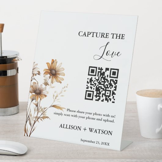 Boho Hochzeit Capture Liebe QR Code Hochzeit Foto Sockelschild (In Situ)