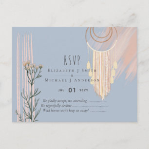 BOHO-Hochzeit Dusty Blue Pfirsich Traumfänger RSVP Postkarte