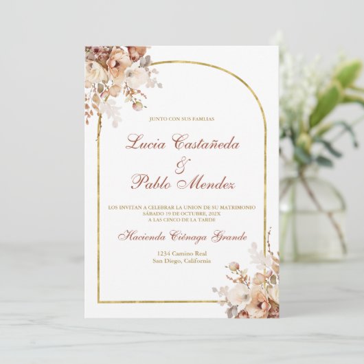 Boho Hochzeit Einladung auf Spanisch (Stehend Vorderseite)