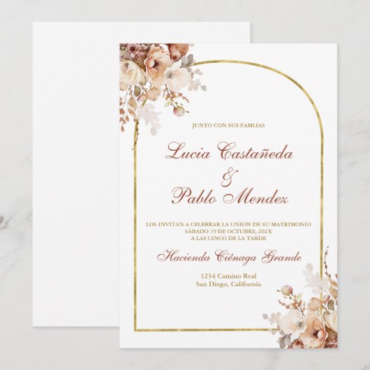 Boho Hochzeit Einladung auf Spanisch (Vorne/Hinten)