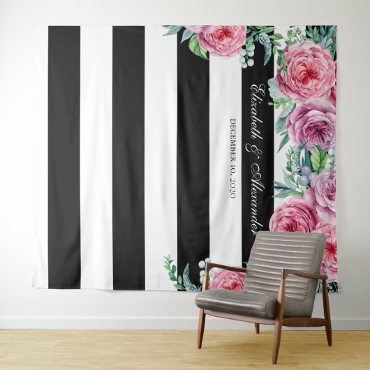 Boho Hochzeit Hintergrund. Rosa Blume im Hintergru Wandteppich (Beispiel (Horizontal))