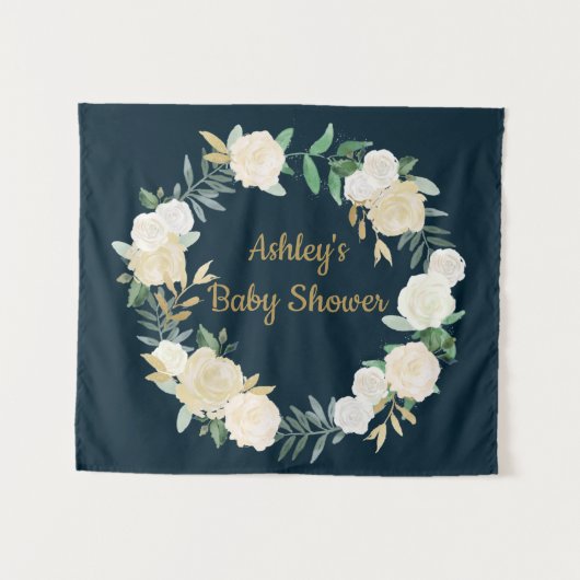 Boho Hochzeit im Herbst Hintergrund Gold White Bab Wandteppich (Vorderseite (Horizontal))