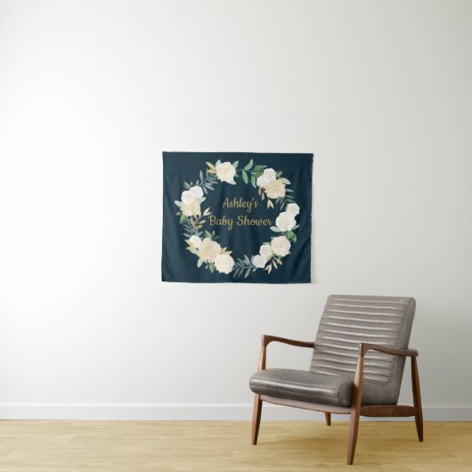 Boho Hochzeit im Herbst Hintergrund Gold White Bab Wandteppich (Beispiel (Horizontal))