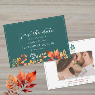 Boho-Hochzeit im Teal-Herbstlook Save The Date