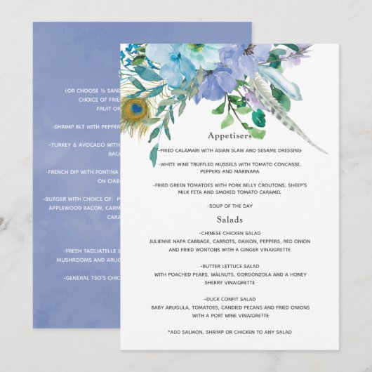 Boho-Hochzeit in Mint und Blau Menükarte (Vorne/Hinten)