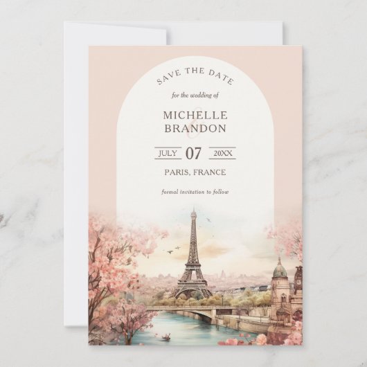 Boho Hochzeit in Urlaubsort Paris Eiffel Tower Fra Einladung (Vorderseite)