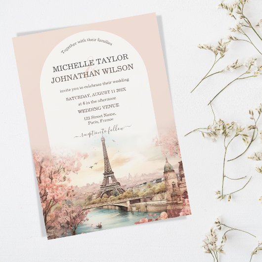 Boho Hochzeit in Urlaubsort Paris Eiffel Tower Fra Einladung
