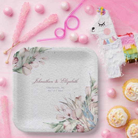 Boho-Hochzeit in Wasserfarbe und Botanische Hochze Pappteller (Party)