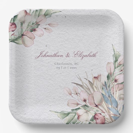 Boho-Hochzeit in Wasserfarbe und Botanische Hochze Pappteller (Vorderseite)