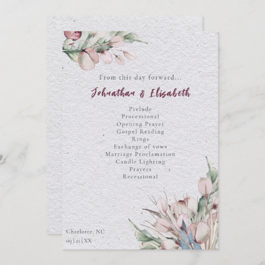 Boho-Hochzeit in Wasserfarbe und Botanische Hochze Programm (Vorne/Hinten)