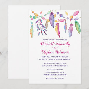 Boho-Hochzeit lila Feder Native American Indian Einladung