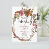 Boho Hochzeit mit Blumen Einladung (Stehend Vorderseite)