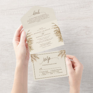 Boho-Hochzeit mit erdiger Pampasgras-Note All In One Einladung