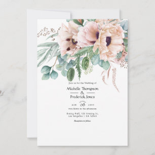 Boho-Hochzeit mit Eukalyptus und rosa Mohn Einladung
