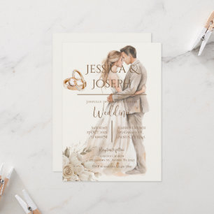 Boho-Hochzeit mit Ring und Brautpaar-Silhouette Einladung