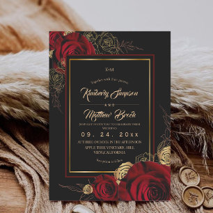 Boho-Hochzeit mit Royal Black Burgundy Rosen Einladung