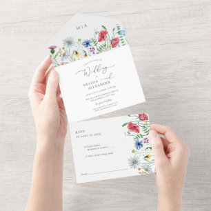 Boho-Hochzeit mit Wildblumen All In One Einladung