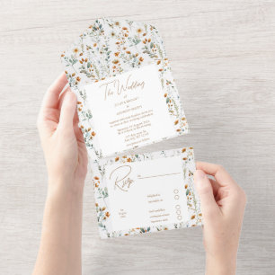 Boho-Hochzeit mit Wildblumen in einem All In One Einladung