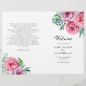 Boho Hochzeit Programm gefaltet. Sommerrosa Blume (Vorderseite)