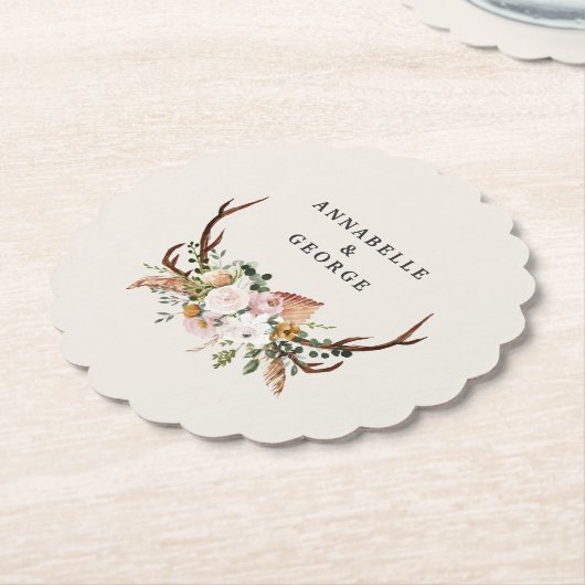 Boho-Hochzeit Rustikale Geweih-Blumen-Hochzeitsmon Untersetzer (angewinkelt)
