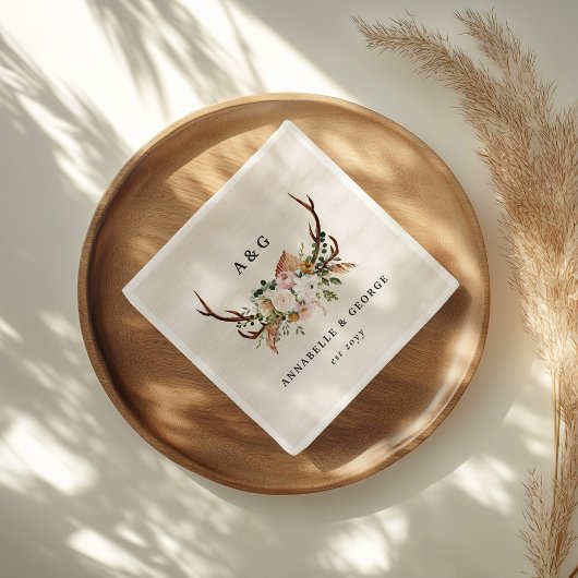 Boho-Hochzeit Rustikales Geweih Florales Hochzeits Serviette