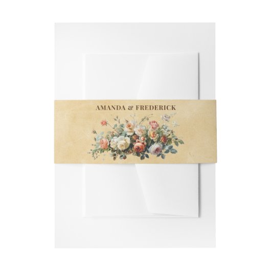 Boho Hochzeit Vintage Blumenarrangements altpapier Einladungsbanderole (Vorderseite Beispiel)