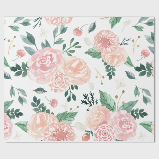Boho Hochzeits-Frühlings-Aquarell mit Blumen Geschenkpapier (Flach)