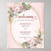 Boho-Hochzeits-Willkommens-Schild Dusty Pink Flora Poster (Vorne)