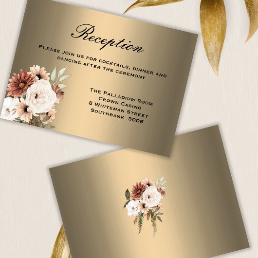Boho Hochzeitsempfang für Gold und Wildblumen Begleitkarte