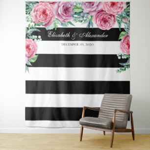 Boho-Hochzeitshintergrund. Rosa Blumen Hintergrund Wandteppich