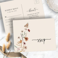 Boho-Hochzeitspostkarte mit Antwortkarte