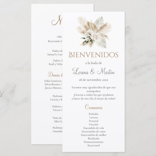 Boho Hochzeitsprogramm (Vorne/Hinten)