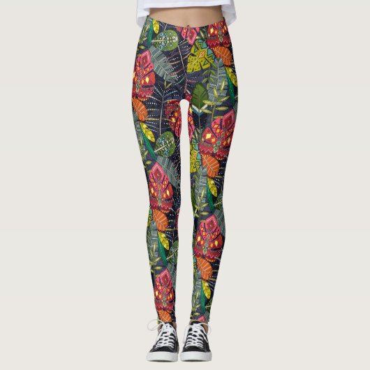 Boho hojas Mitternacht Leggings (Vorderseite)