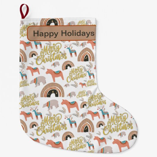 Boho Holiday Saison Großer Weihnachtsstrumpf (Vorderseite)