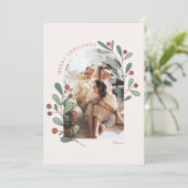 Boho Holly Family Foto Weihnachtskarte Einladung (Stehend Vorderseite)