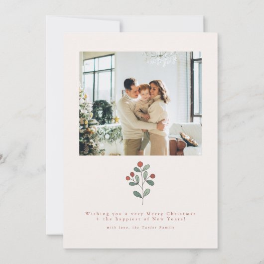 Boho Holly Family Foto Weihnachtskarte Einladung (Rückseite)