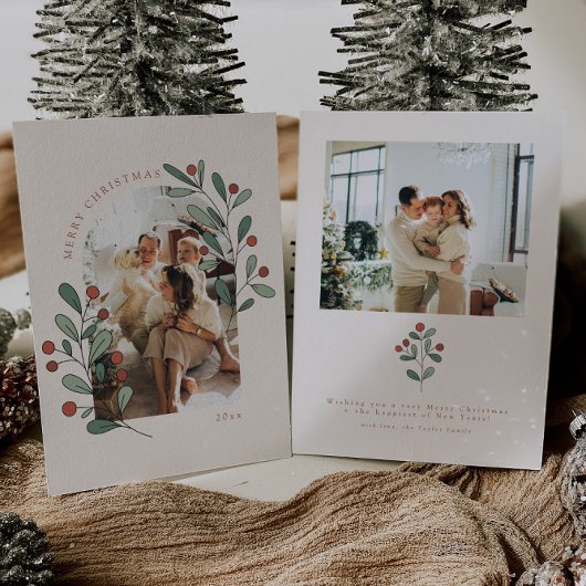 Boho Holly Family Foto Weihnachtskarte Einladung