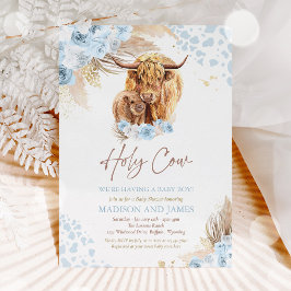 Boho Holy Cow Blue Pampas Grass Boy Baby Dusche Einladung