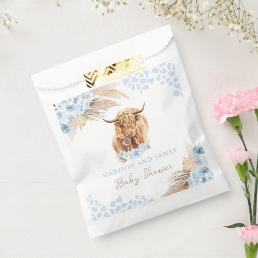 Boho Holy Cow Blue Pampas Grass Boy Baby Dusche Geschenktütchen (Versiegelt)