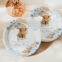 Boho Holy Cow Blue Pampas Grass Boy Baby Dusche