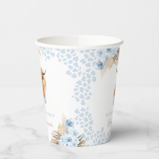 Boho Holy Cow Blue Pampas Grass Boy Baby Shower Pappbecher (Links)