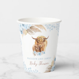 Boho Holy Cow Blue Pampas Grass Boy Baby Shower Pappbecher