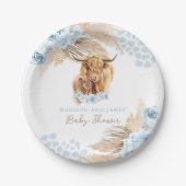 Boho Holy Cow Blue Pampas Grass Boy Baby Shower Pappteller (Vorderseite)