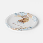Boho Holy Cow Blue Pampas Grass Boy Baby Shower Pappteller (Schrägansicht)
